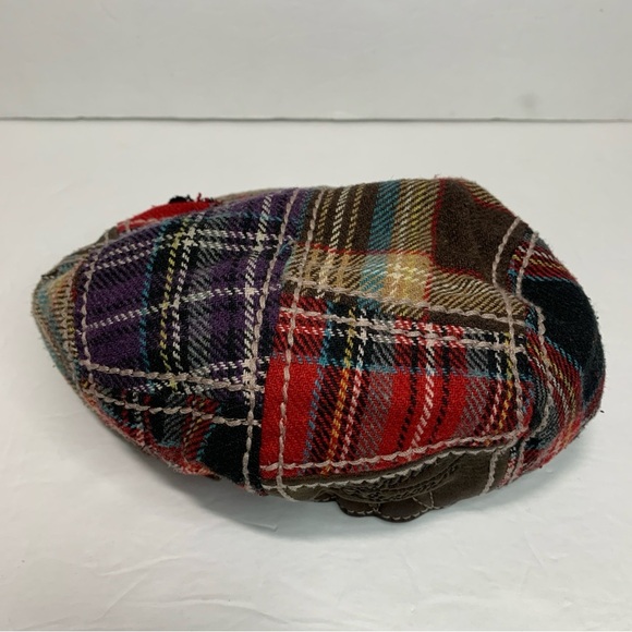 True Religion Stitched Flannel Plaid Patchwork Newsboy Flat Cap Hat - Picture 5 of 12